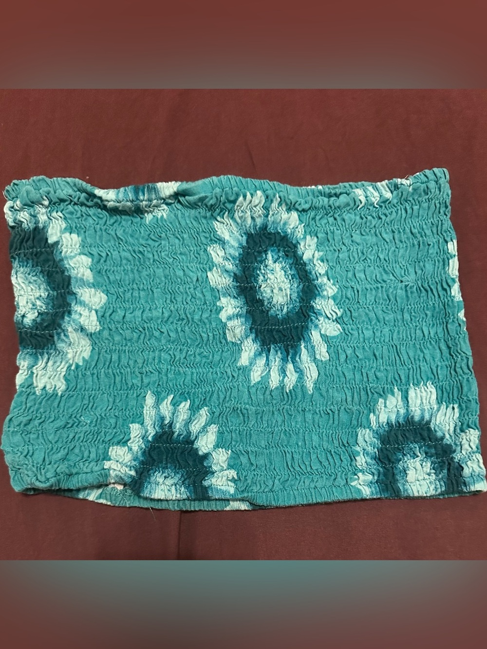 Teal Stretchy Tube Top with Floral Tie-Dye
